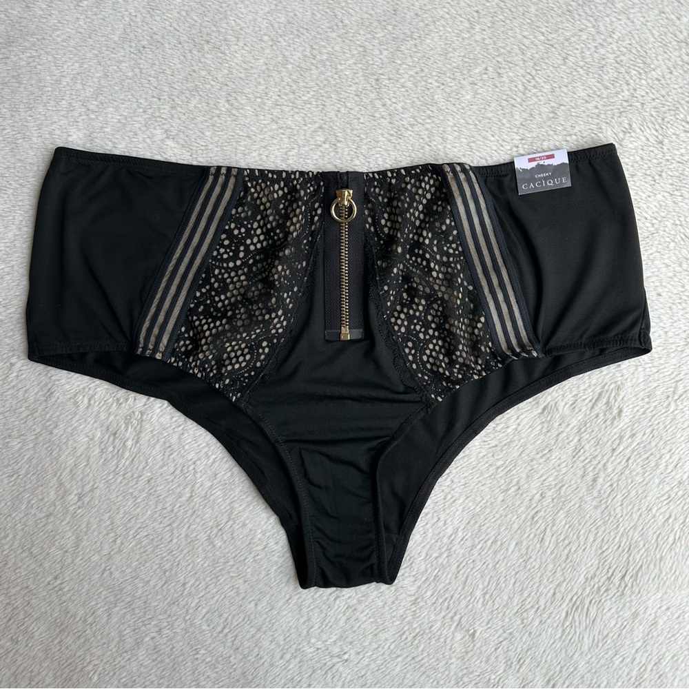 NWT Cacique Zip Front Cheeky Brief Panty Lane Bryant Zipper Panties Black 18/20